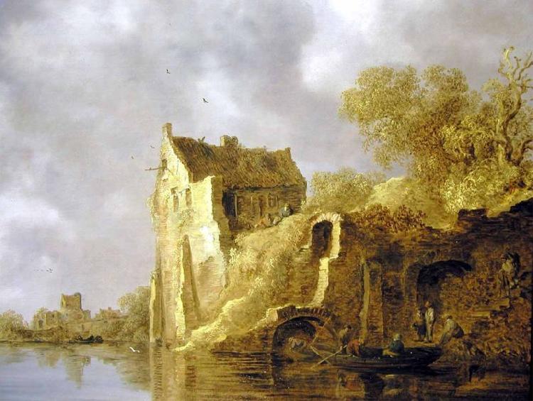 Jan van  Goyen River landscape with a ruin France oil painting art